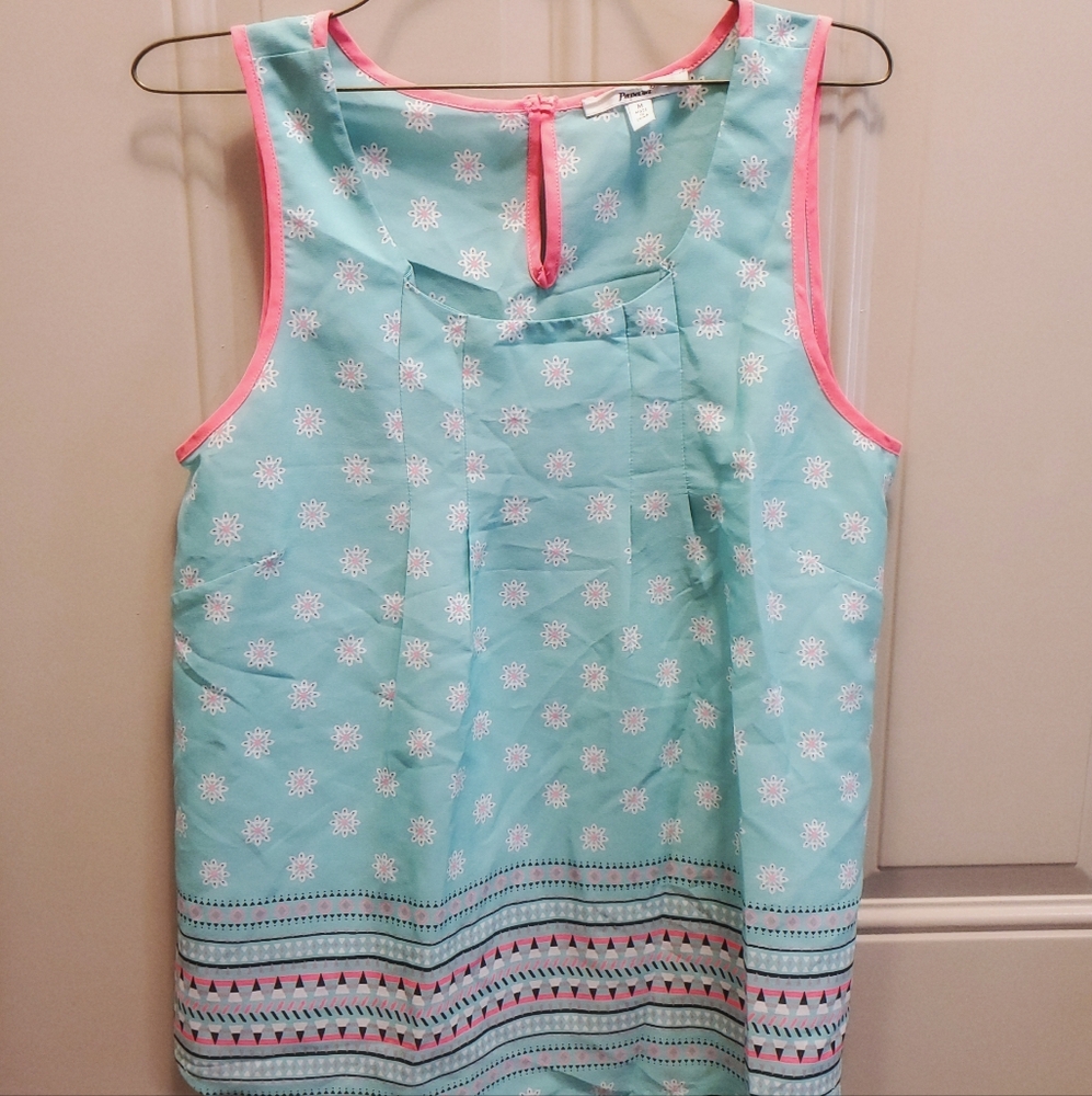 Aqua & Pink Sleeveless Blouse